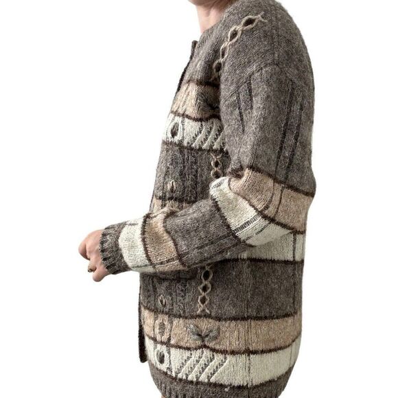 Vintage Oster Austrian Wool Mohair Brown Floral Embroidered Cardigan Sweater - Picture 5 of 9